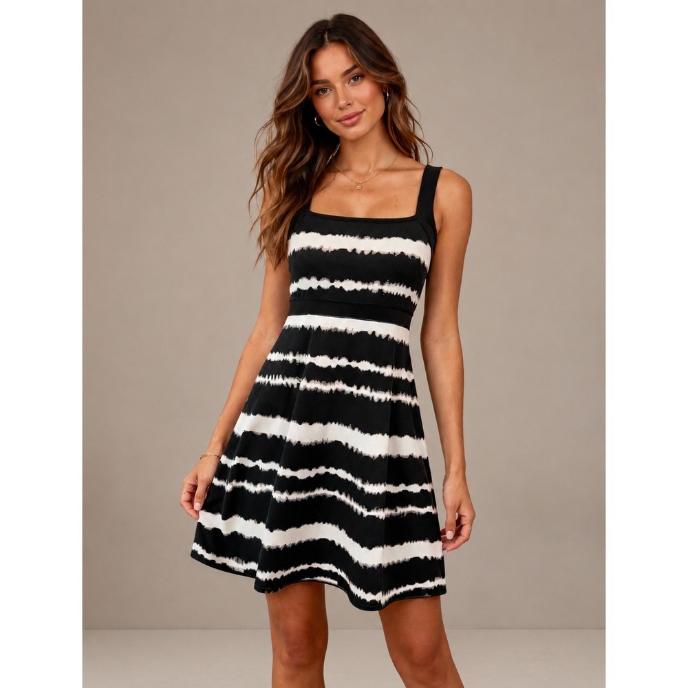 Soybu Black & White Stripe Active Mini Dress‎ Sz Large Strappy Cover-Up Sporty